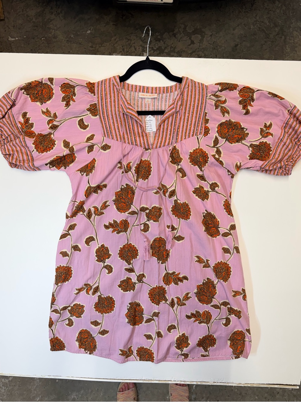 W115 Knox Rose Pink Boho Top with Orange and Brown Floral Accents